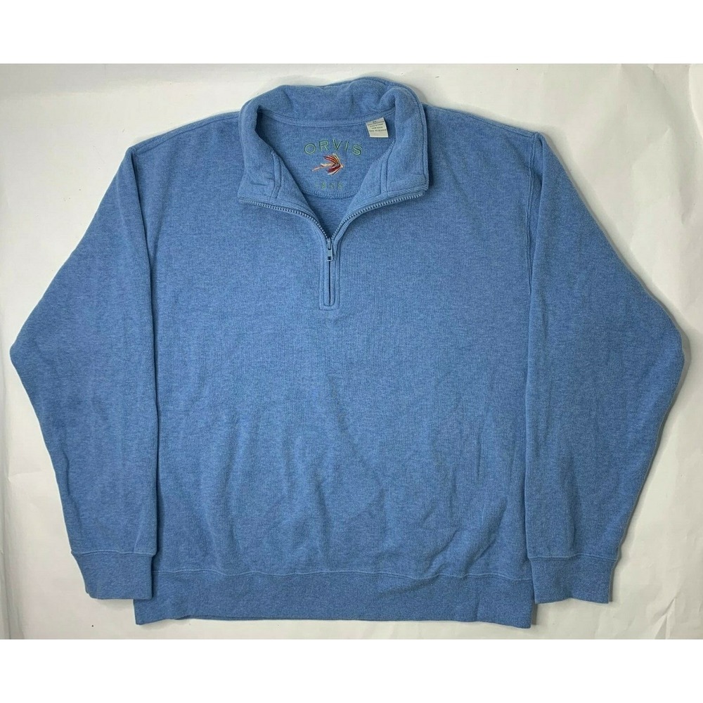 Orvis Mens XL 1/2 Zip Sweater Jacket Blue Long Sleeve Pull Over Cotton
